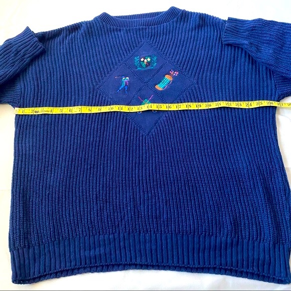 Vintage Izod blue golf theme sweater size large made in USA 100% cotton Unisex - Picture 5 of 8